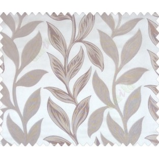 Big beige brown leaves on stem with embossed look on khaki brown shiny fabric main curtain